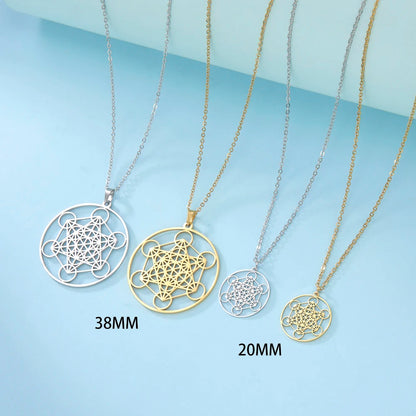 Skyrim – collier Cube d'ange sceau archange Metatron, en acier inoxydable, pour femmes et hommes, amulette de géométrie sacrée, bijoux spirituels religieux