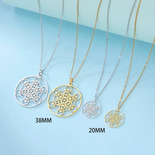 Skyrim – collier Cube d'ange sceau archange Metatron, en acier inoxydable, pour femmes et hommes, amulette de géométrie sacrée, bijoux spirituels religieux