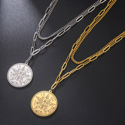 LIKGREAT-Collier pendentif pentagramme, bijoux en acier inoxydable, nom de Dieu, protection du pentacle, amulette porte-bonheur, cadeau