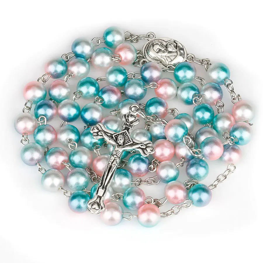 Collier chapelet religieux pour femmes, pendentif croix chrétienne vierge marie jésus, chaînes de perles longues de 8MM, bijoux tendance