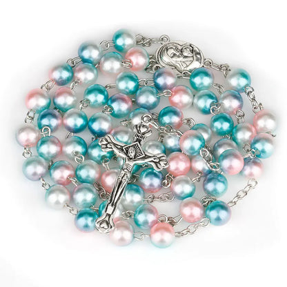 Collier chapelet religieux pour femmes, pendentif croix chrétienne vierge marie jésus, chaînes de perles longues de 8MM, bijoux tendance