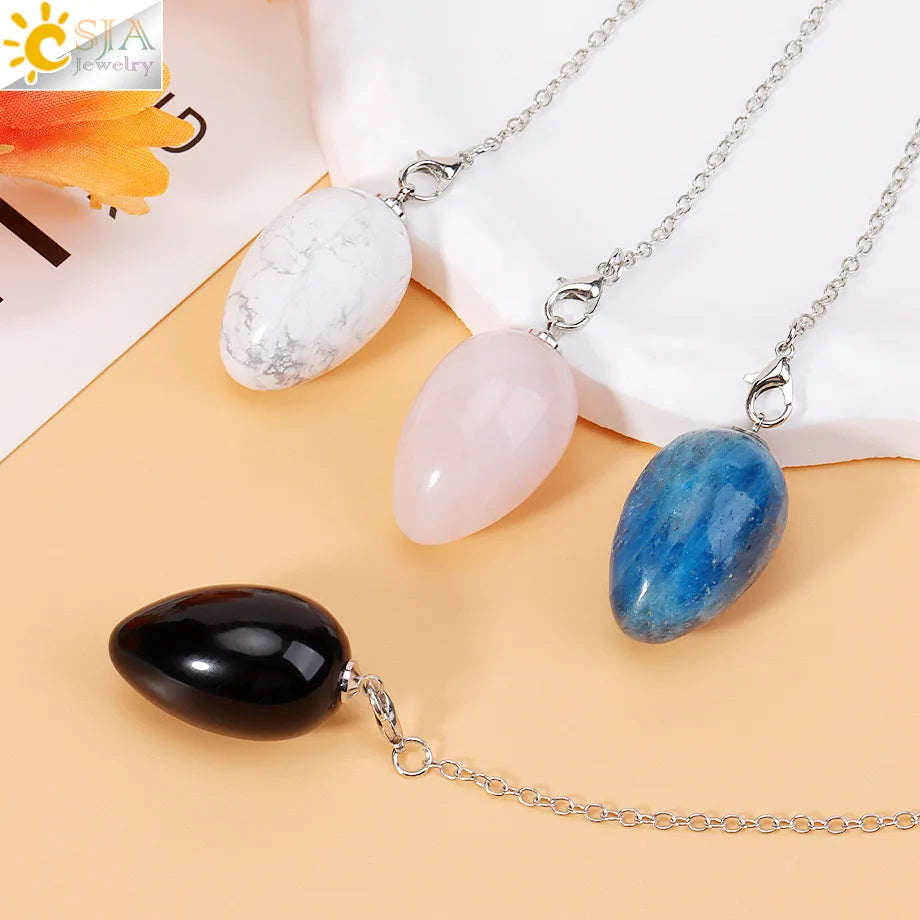 CSJA péndules en cristal pour radiesthésie Divination pierre naturelle pendentif en forme d'oeuf ésoteries radesthésie pendule Pendulo S973
