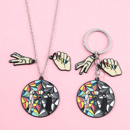 Mercredi Addams Enid Sinclair arc-en-ciel fenêtre collier Nevermore émail pendentif collier porte-clés pour les Fans cadeaux de fête