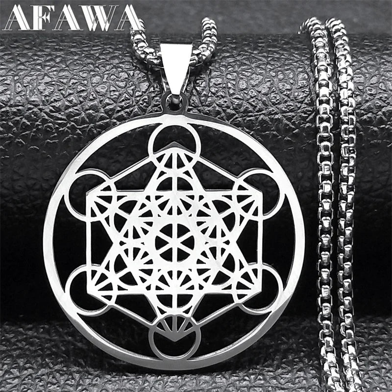 Yoga bouddhisme hindou 7 Chakra collier en acier inoxydable géométrie sacrée ange sceau Metatron symbole collier bijoux cadenas mujer