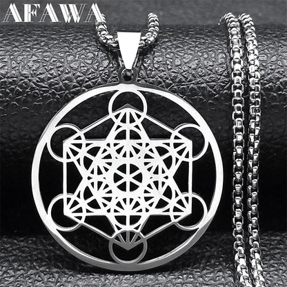 Yoga bouddhisme hindou 7 Chakra collier en acier inoxydable géométrie sacrée ange sceau Metatron symbole collier bijoux cadenas mujer