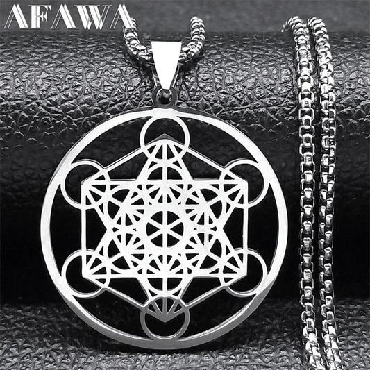 Yoga bouddhisme hindou 7 Chakra collier en acier inoxydable géométrie sacrée ange sceau Metatron symbole collier bijoux cadenas mujer