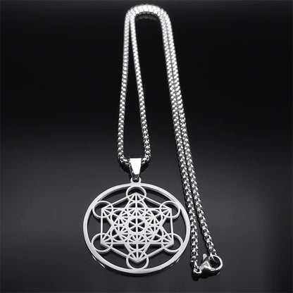 Yoga bouddhisme hindou 7 Chakra collier en acier inoxydable géométrie sacrée ange sceau Metatron symbole collier bijoux cadenas mujer
