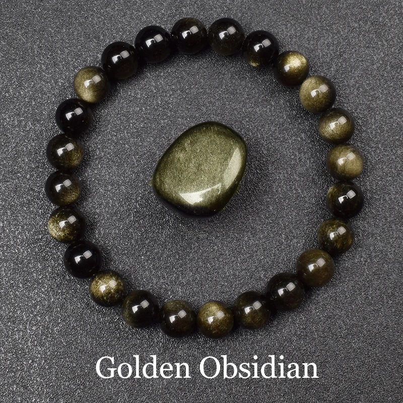 Bracelet de perles en pierre d'obsidienne dorée naturelle pour hommes et femmes, pierre brute d'obsidienne arc-en-ciel légère dorée, perle ronde, bijoux d'énergie naturelle