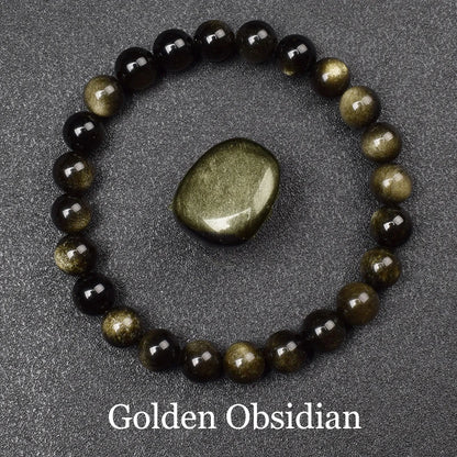 Bracelet de perles en pierre d'obsidienne dorée naturelle pour hommes et femmes, pierre brute d'obsidienne arc-en-ciel légère dorée, perle ronde, bijoux d'énergie naturelle
