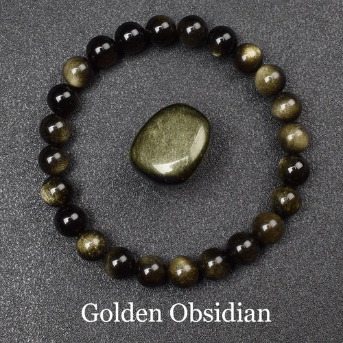 Bracelet de perles en pierre d'obsidienne dorée naturelle pour hommes et femmes, pierre brute d'obsidienne arc-en-ciel légère dorée, perle ronde, bijoux d'énergie naturelle