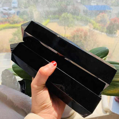 Prisme Hexagonal en obsidienne naturelle de 15cm, cristal blanc, pierre de fusion, tour de baguette, artisanat de décoration pour la maison