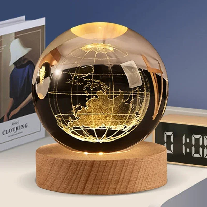 Décoration artisanale en verre 3D, 12 Constellations, boule de cristal gravée au Laser, système solaire d'anniversaire, cadeau, Base en bois, décor de bureau pour la maison