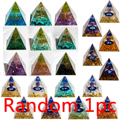 Pyramide de générateur d'énergie en cristal naturel, péridot, améthyste, Reiki, Chakra de guérison, pyramide en résine, décor égyptien, décoration de salle, 1 pièce