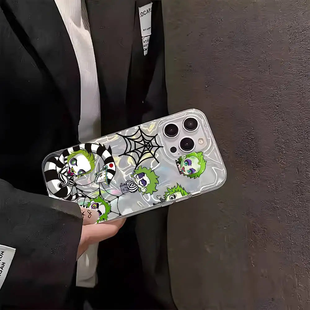 Coque de téléphone Horror B-BeetlejuiceS pour iPhone 16 15 14 13 Plus Pro Max, surface brillante colorée en satin