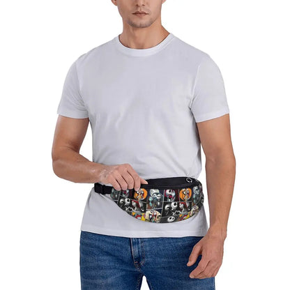 Sac Banane Personnalisé L'Étrange Noël de Monsieur Jack, Sacoche à Bandoulière pour Voyage, Randonnée, Téléphone, Poudres d'Argent