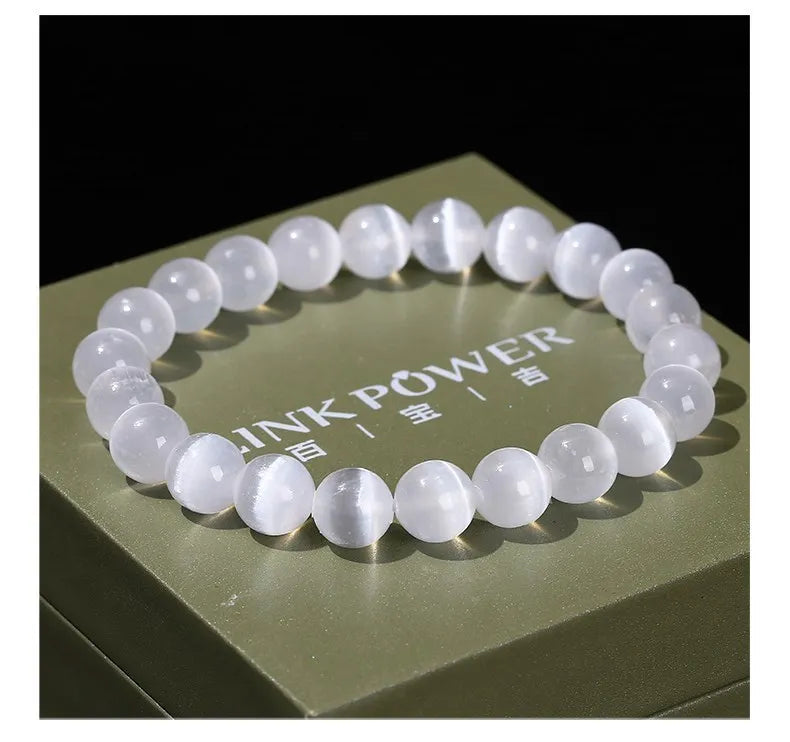 JD – Bracelet de perles en pierre de sélénite blanche naturelle pour hommes et femmes, 100% véritable pierre ronde en gypse, extensible, 6, 8, 10mm, cadeau de Yoga minéral