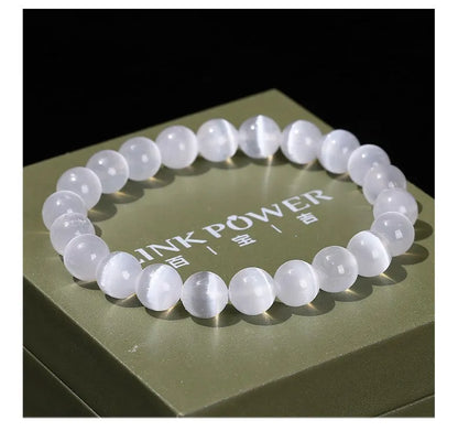 JD – Bracelet de perles en pierre de sélénite blanche naturelle pour hommes et femmes, 100% véritable pierre ronde en gypse, extensible, 6, 8, 10mm, cadeau de Yoga minéral