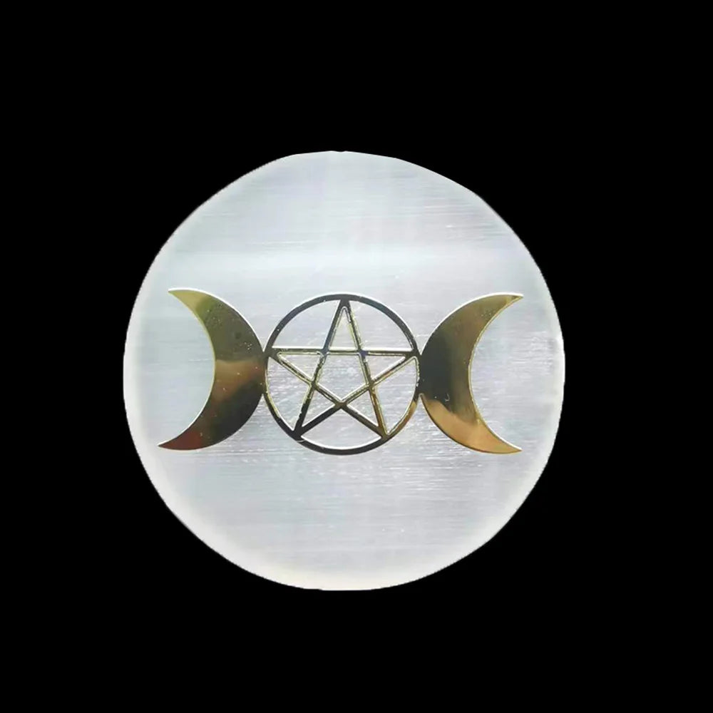 Dalles en tranches de sélénite en cristal naturel, 6CM, gypse blanc, 7 Chakras, fleur de vie, plaque de chargement, Yoga, méditation, guérison Fengshui