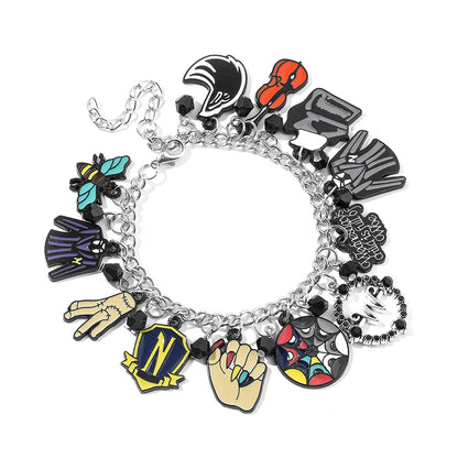 Bracelet de film d'horreur Addams pour femmes et hommes, bracelet de bricolage, uniforme scolaire gothique, breloques d'emblème, accessoires de bijoux, cadeau de mercredi