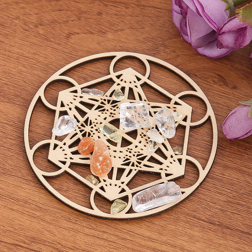 Planches rondes géométriques en bois, Motifs de métatron sacrosanct, tapis de Placement en cristal, Yoga, méditation, énergie, accessoires muraux suspendus