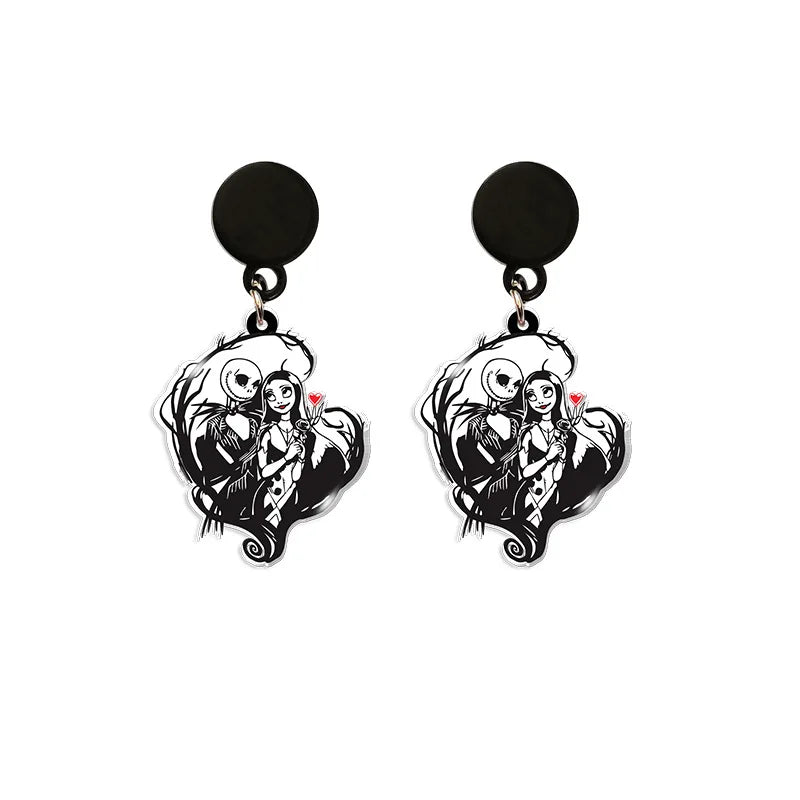 Boucles d'oreilles du film Disney The Nightmare Before Christmas, série Jack Skellington, crâne imprimé personnalisé, bijoux, accessoires, cadeau