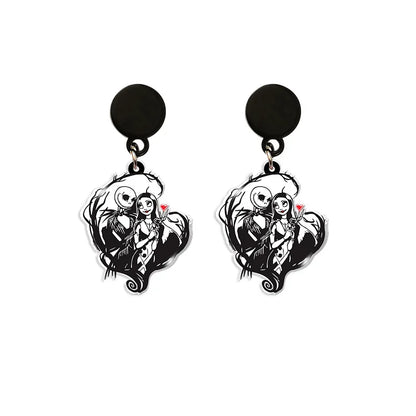 Boucles d'oreilles du film Disney The Nightmare Before Christmas, série Jack Skellington, crâne imprimé personnalisé, bijoux, accessoires, cadeau