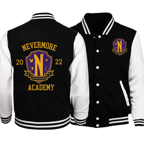Sweat-shirt du mercredi Nevermore Academy, veste d'halloween imprimée, uniforme de Baseball, manteau polaire