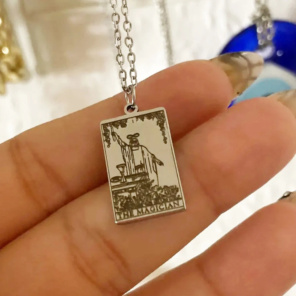 Dawapara – collier de cartes de Tarot pour femmes, en acier inoxydable, amulette de richesse, Tarot classique, arcanes majeurs, bijoux de Divination