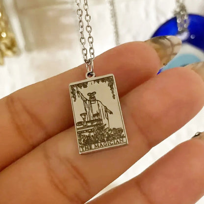 Dawapara – collier de cartes de Tarot pour femmes, en acier inoxydable, amulette de richesse, Tarot classique, arcanes majeurs, bijoux de Divination