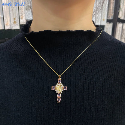 MHS.SUN luxe vierge Guadalupe Mary croix pendentif collier pour femmes hommes exquis Zircon catholique religieux amulette bijoux