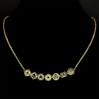 Collier pendentif Yoga 7 Chakra fleur de naissance pour femmes et filles, en acier inoxydable, couleur or, amulette Reiki, bijoux, cadeau de fête des mères