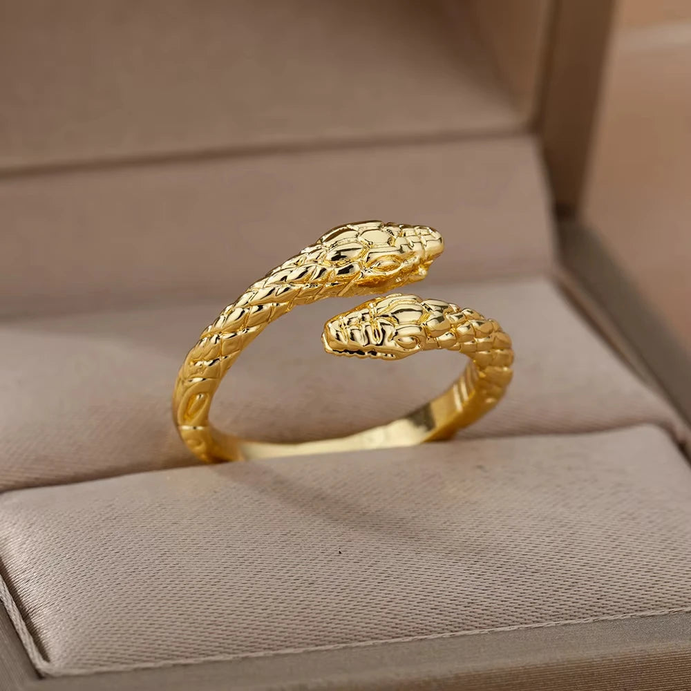 Bagues serpent en acier inoxydable plaqué or 316L pour femmes et hommes, anneau ouvert et réglable, bijoux esthétiques gothiques Vintage
