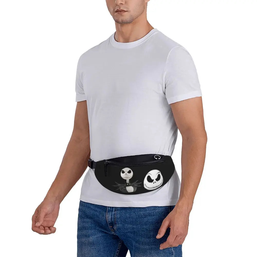 Sac Banane Personnalisé L'Étrange Noël de Monsieur Jack, Sacoche à Bandoulière pour Voyage, Randonnée, Téléphone, Poudres d'Argent