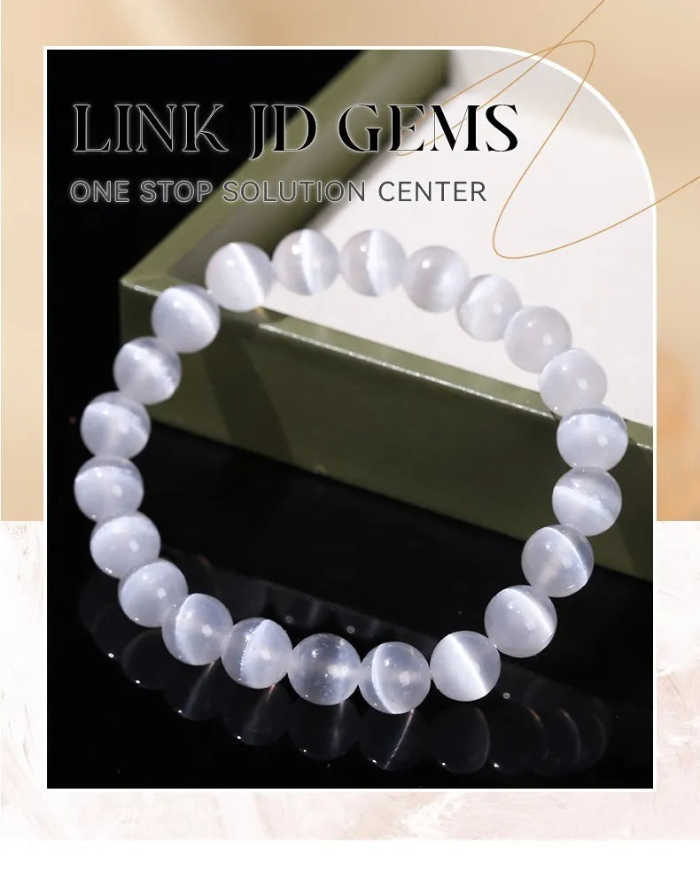 JD – Bracelet de perles en pierre de sélénite blanche naturelle pour hommes et femmes, 100% véritable pierre ronde en gypse, extensible, 6, 8, 10mm, cadeau de Yoga minéral