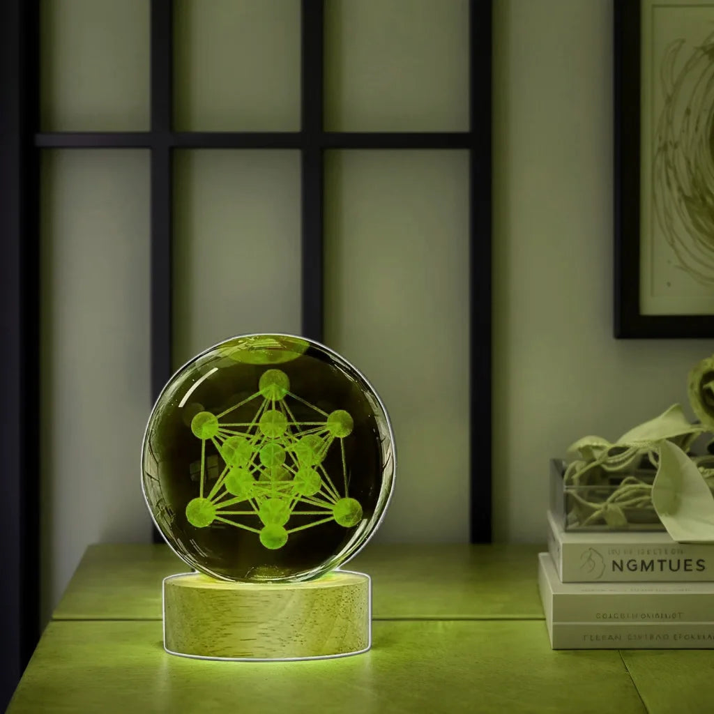 1 gravure laser 3D ‌ ‌ ‌ ‌ ‌ ‌ ‌   Metatron, veilleuse boule de cristal, décoration moderne en verre poli, Noël, Halloween, Merci