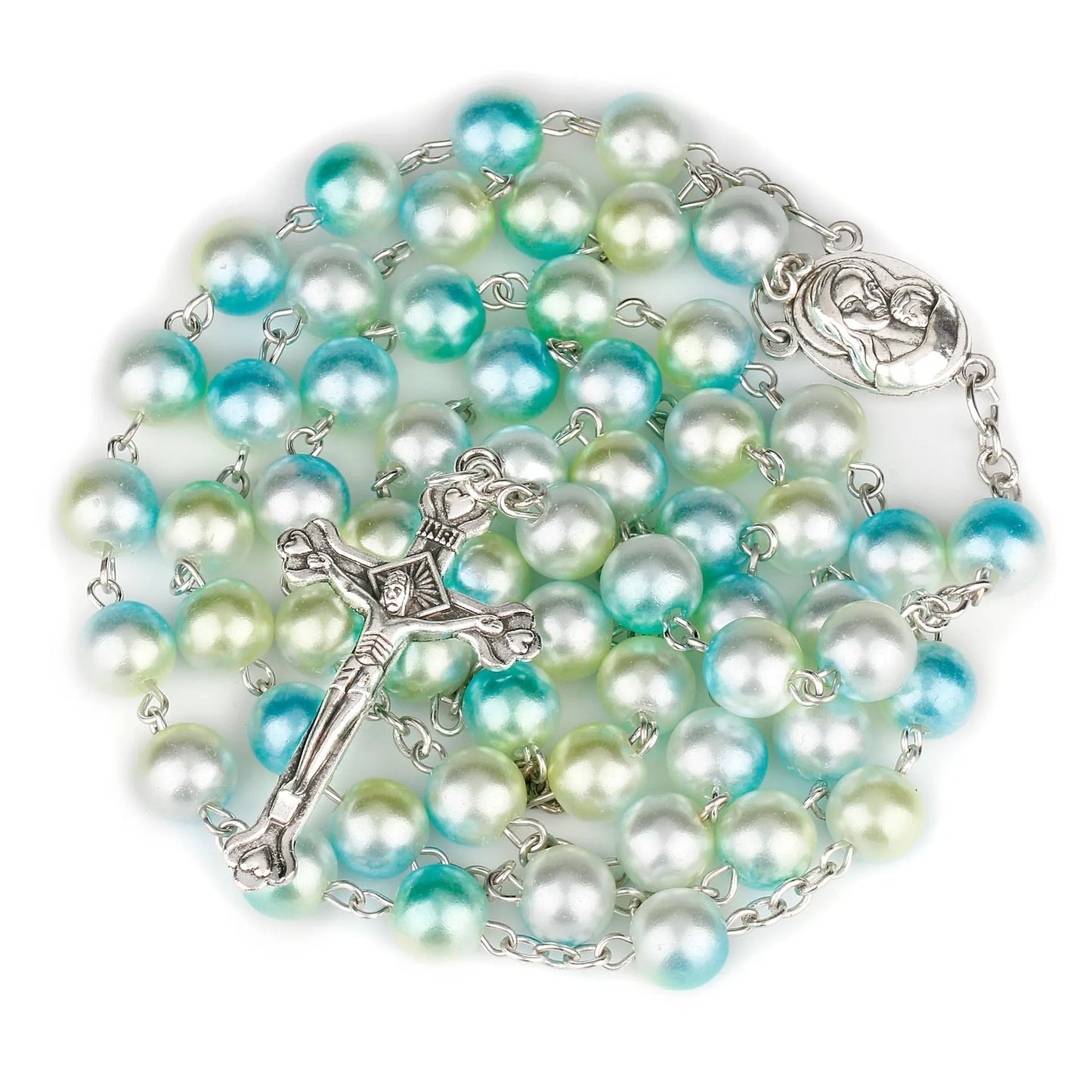 Collier chapelet religieux pour femmes, pendentif croix chrétienne vierge marie jésus, chaînes de perles longues de 8MM, bijoux tendance