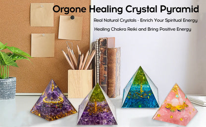 Pyramide de générateur d'énergie en cristal naturel, péridot, améthyste, Reiki, Chakra de guérison, pyramide en résine, décor égyptien, décoration de salle, 1 pièce