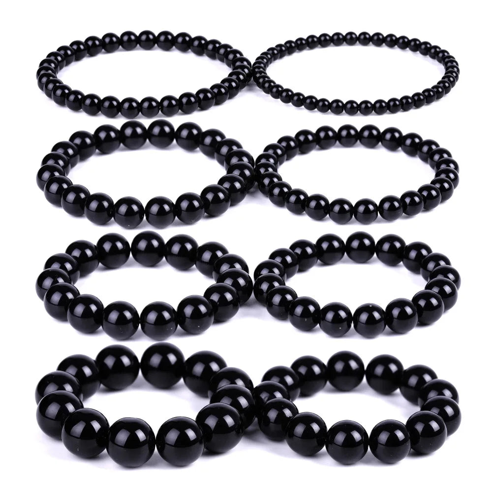 Bracelets bouddhistes tibétains en obsidienne noire pour hommes et femmes, amulette de bénédiction de prière, porte-bonheur, bijoux de médition, 4/6/8/10/12/14/16/18mm