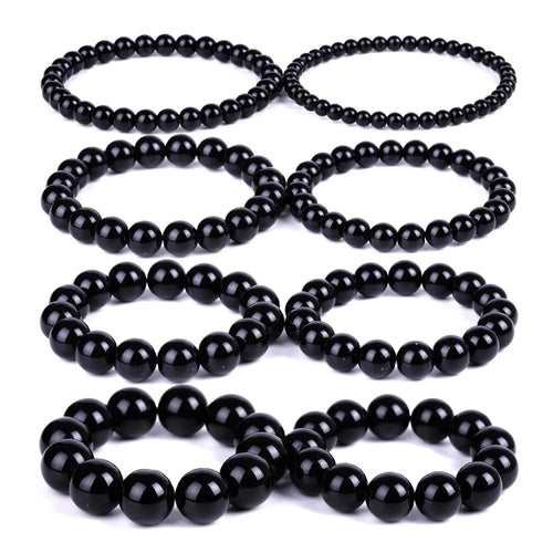 Bracelets bouddhistes tibétains en obsidienne noire pour hommes et femmes, amulette de bénédiction de prière, porte-bonheur, bijoux de médition, 4/6/8/10/12/14/16/18mm