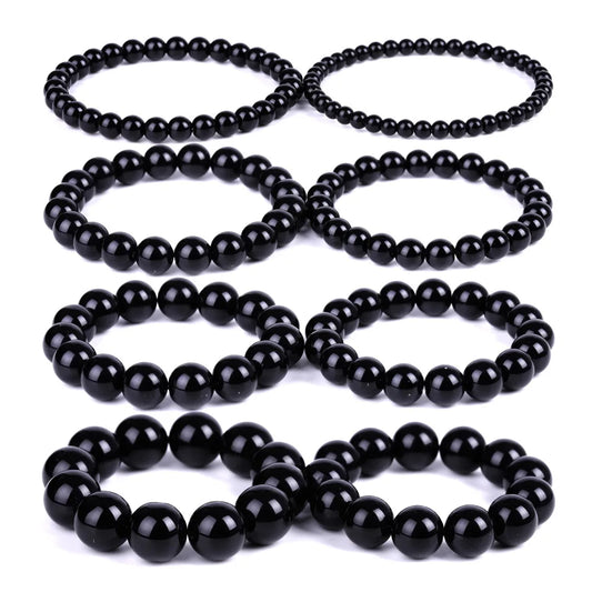 Bracelets bouddhistes tibétains en obsidienne noire pour hommes et femmes, amulette de bénédiction de prière, porte-bonheur, bijoux de médition, 4/6/8/10/12/14/16/18mm