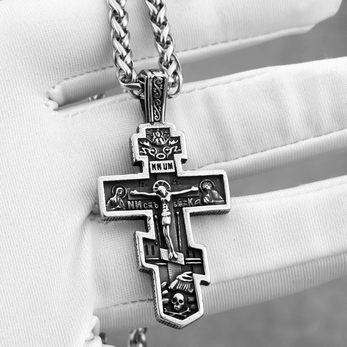 Collier Vintage croix de jésus pour hommes, pendentif amulette chrétienne de foi en acier inoxydable, bijoux religieux pour hommes, cadeau, vente en gros