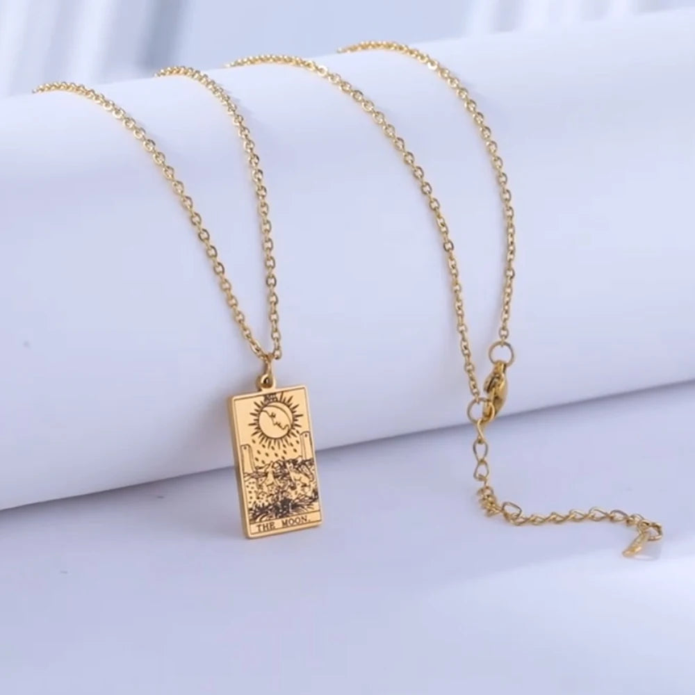 Dawapara – collier de cartes de Tarot pour femmes, en acier inoxydable, amulette de richesse, Tarot classique, arcanes majeurs, bijoux de Divination