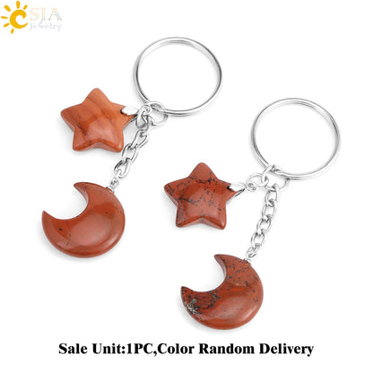 Porte-clés en pierre naturelle Healing, breloque étoile ChimMoon, pendentif en perle, porte-documents en argent, porte-clés, porte-clés de voiture, décoration de sac, porte clés pierres de protection lune