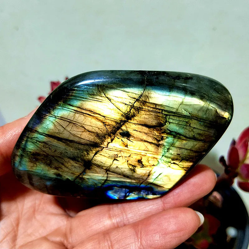 Pierre naturelle bleu jaune Labradorite cristal forme libre méditation sorcellerie Reiki guérison coeur Feng Shui cristal décor de chambre