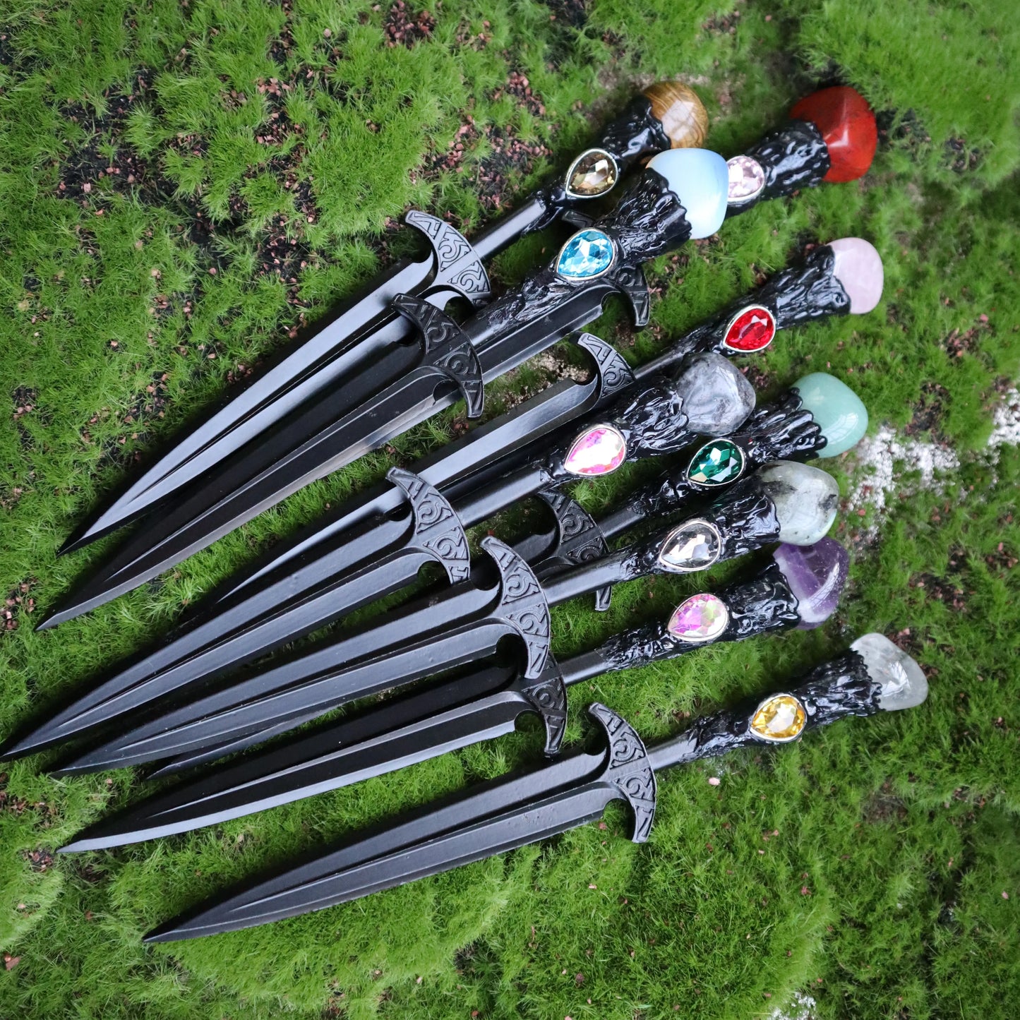 Épée en métal 88-96g, accessoires pour cheveux d'autel de sorcière en cristal, bâton de magicien, énergie païenne, Cosplay elfe gothique, baguette magique foncée, cadeaux de sorcière