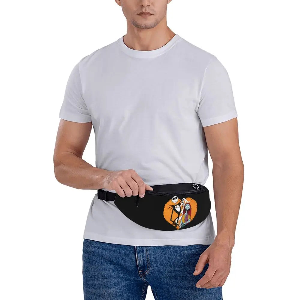 Sac Banane Personnalisé L'Étrange Noël de Monsieur Jack, Sacoche à Bandoulière pour Voyage, Randonnée, Téléphone, Poudres d'Argent