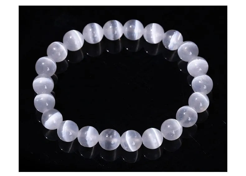 JD – Bracelet de perles en pierre de sélénite blanche naturelle pour hommes et femmes, 100% véritable pierre ronde en gypse, extensible, 6, 8, 10mm, cadeau de Yoga minéral