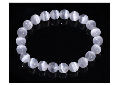 JD – Bracelet de perles en pierre de sélénite blanche naturelle pour hommes et femmes, 100% véritable pierre ronde en gypse, extensible, 6, 8, 10mm, cadeau de Yoga minéral