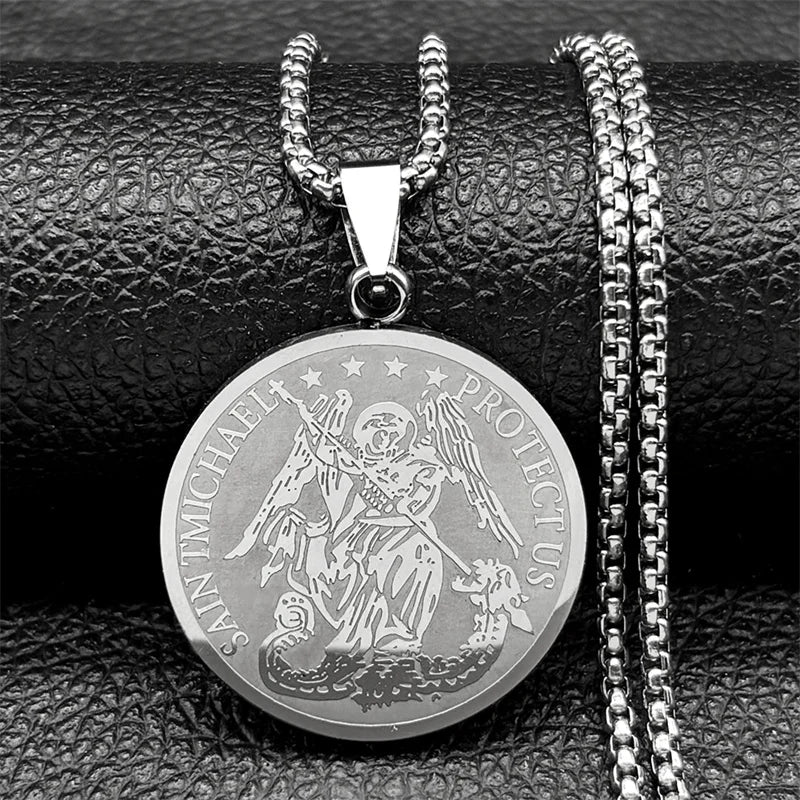 Colliers avec pendentifs Saint Michael pour femmes et hommes, en acier inoxydable, couleur or argent, amulette religieuse, chaîne, bijoux