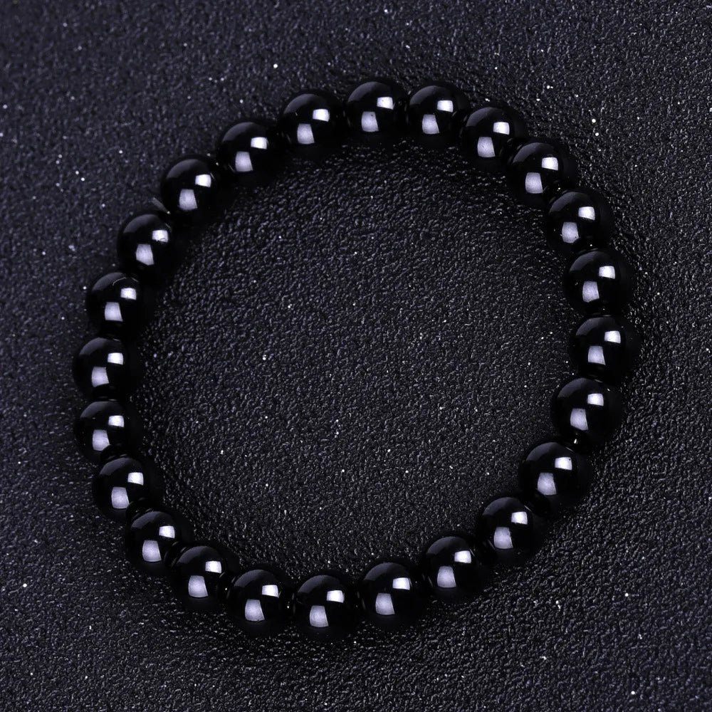 Bracelets bouddhistes tibétains en obsidienne noire pour hommes et femmes, amulette de bénédiction de prière, porte-bonheur, bijoux de médition, 4/6/8/10/12/14/16/18mm